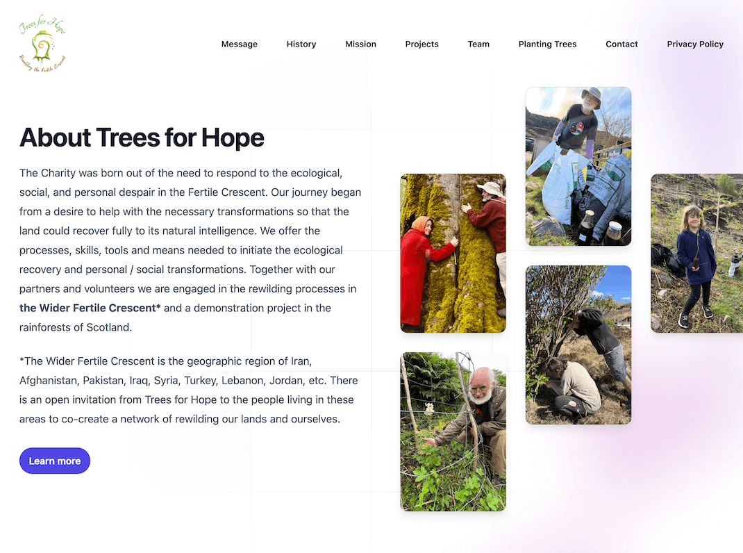 Trees for Hope(英語サイト)モックアップ画PC